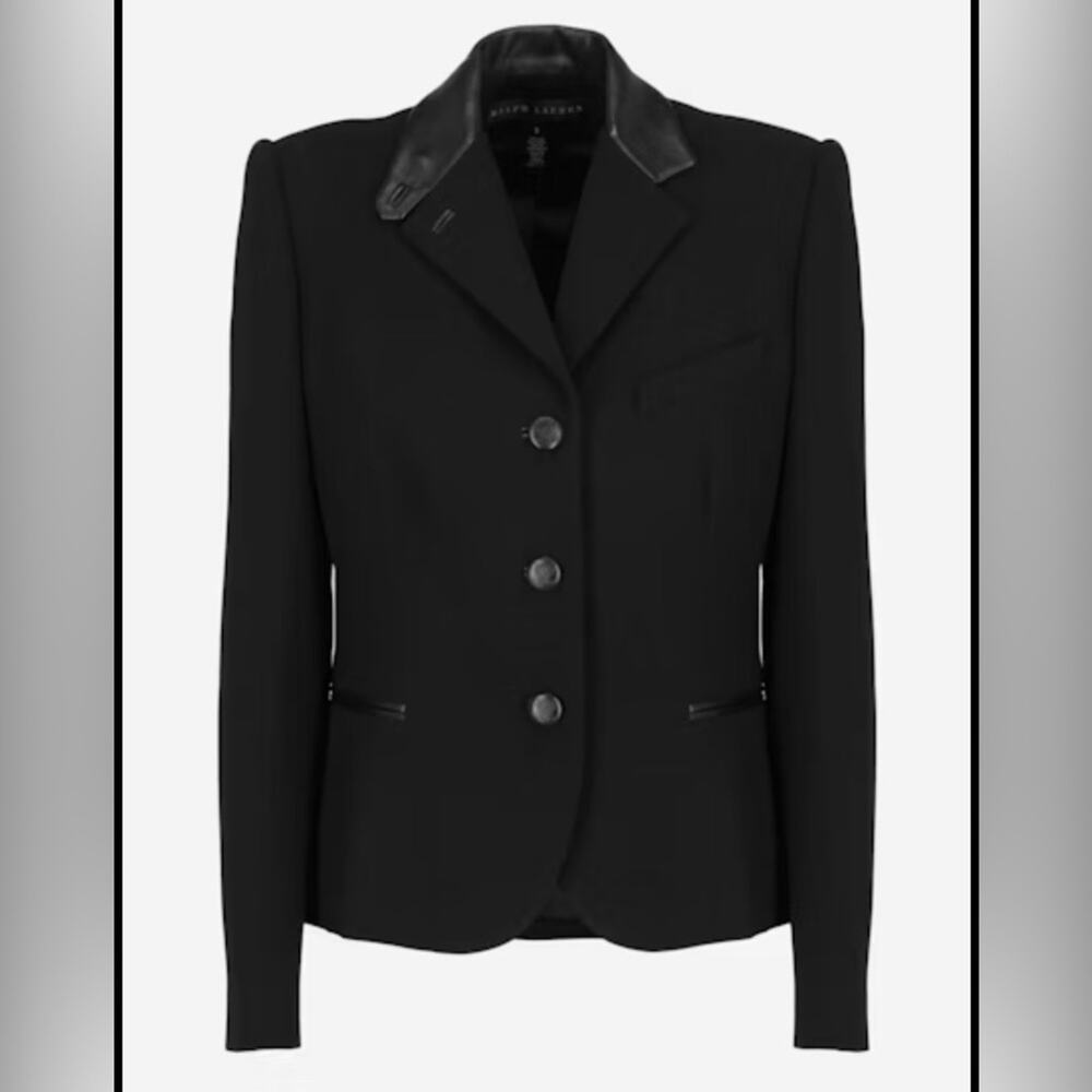 Ralph Lauren black label wool silk leather blazer classic buttons size 4